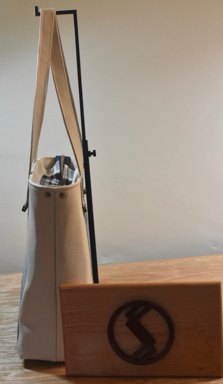 Faux Leather Tote - Navy/Ivory